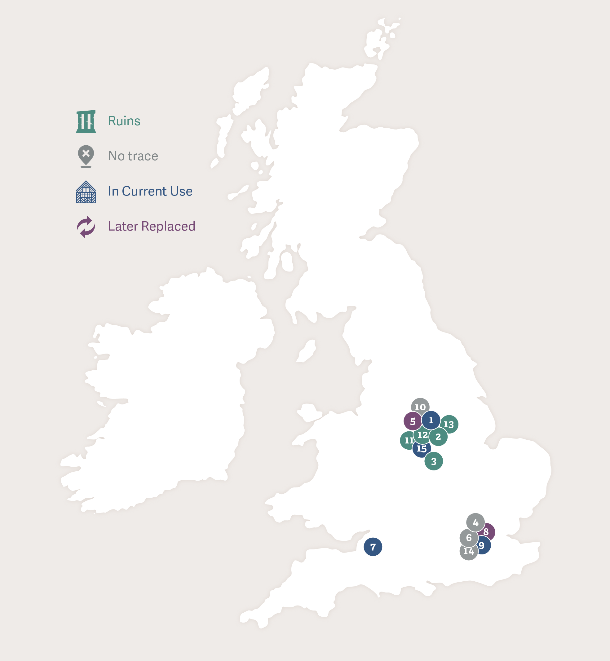 Map of Great Britain showing the footsteps of Elizabeth (Bess) Hardwick