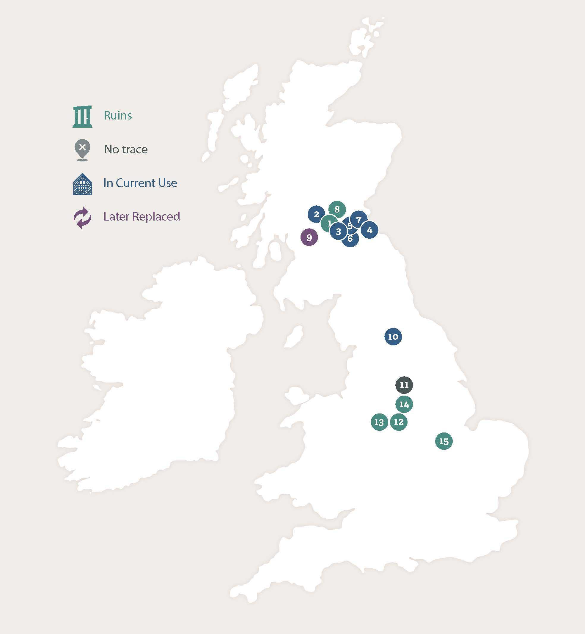 Map of Great Britain showing the footsteps of Mary, Queen of Scots