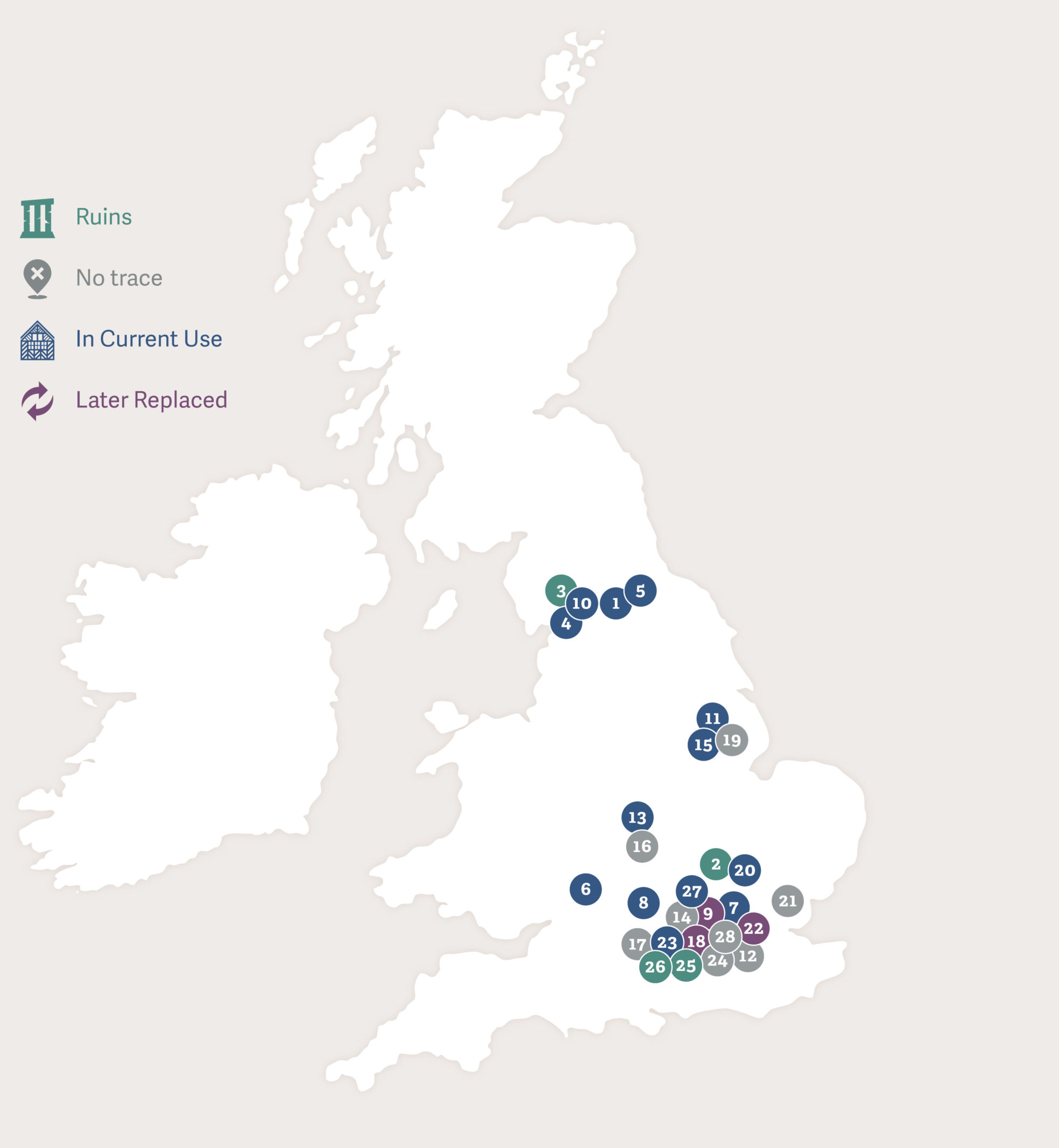 Map of Great Britain showing the footsteps of Katherine Parr